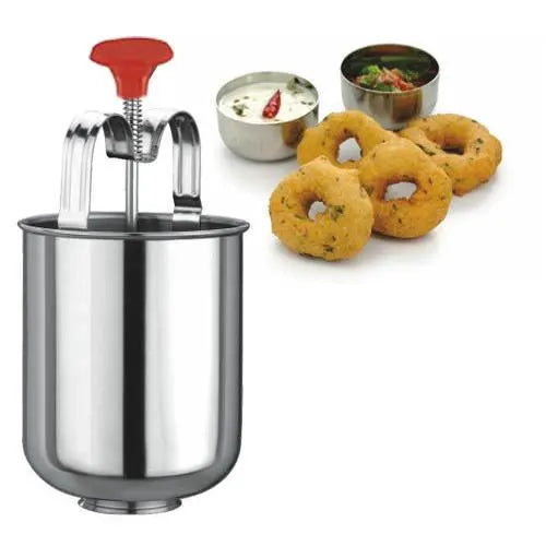 Vada and donut maker, stainless steel, top view Vada and donut maker, stainless steel, top view